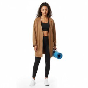 Zara Faux Suede Open Front Cardigan Jacket Oversized Tan Minimalist Medium